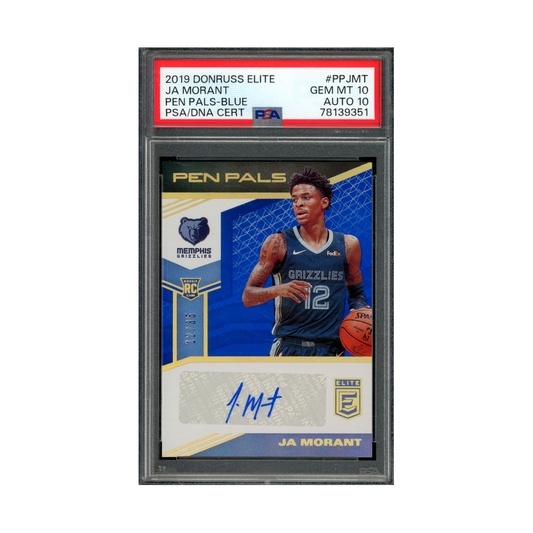 Ja Morant 2019 Panini Donruss Elite Basketball Pen Pals Rookie Auto Blue /35 PSA 10/10