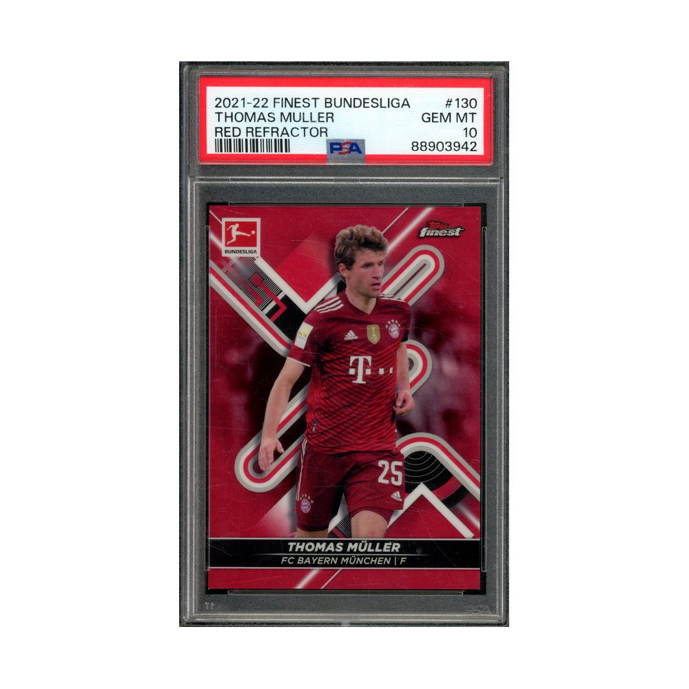 Thomas Müller 2021-22 Topps Finest Bundesliga Red Refractor /5 PSA 10