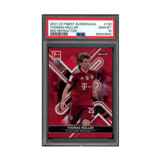Thomas Müller 2021-22 Topps Finest Bundesliga Red Refractor /5 PSA 10