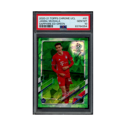 Jamal Musiala 2020 Topps Chrome UCL Sapphire Edition Green Rookie /75 PSA 10