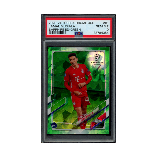 Jamal Musiala 2020 Topps Chrome UCL Sapphire Edition Green Rookie /75 PSA 10