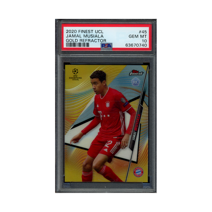 Jamal Musiala 2020 Topps Finest UCL Gold Refractor Rookie /50 PSA 10