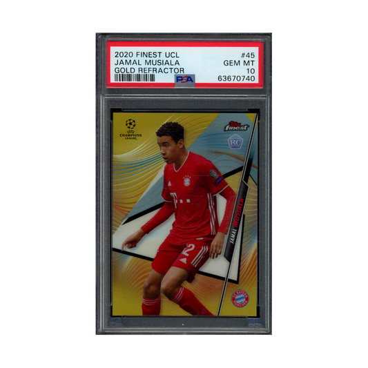 Jamal Musiala 2020 Topps Finest UCL Gold Refractor Rookie /50 PSA 10