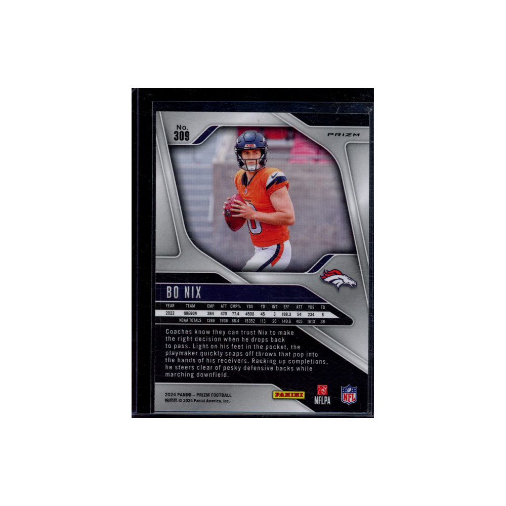 Bo Nix 2024 Panini Prizm Football Silver Prizm Rookie