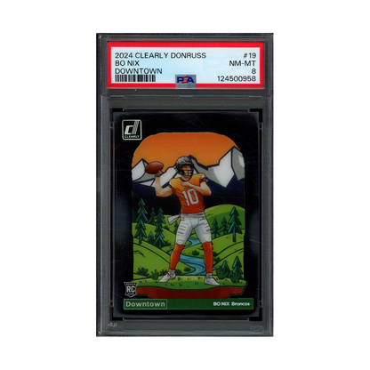 Bo Nix 2024 Panini Clearly Donruss Football Rookie Downtown PSA 8