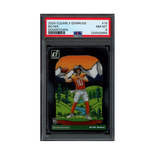 Bo Nix 2024 Panini Clearly Donruss Football Rookie Downtown PSA 8