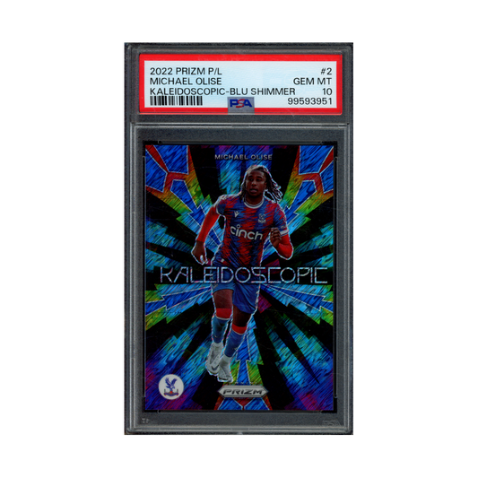 Michael Olise 2022 Panini Prizm PL Soccer Kaleidoscopic Blue Shimmer /8 PSA 10