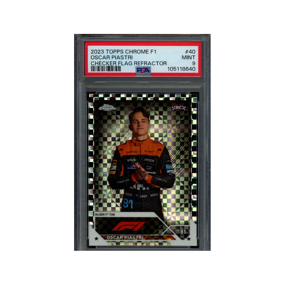 Oscar Piastri 2023 Topps Chrome F1 Checker Flag Refractor PSA 9