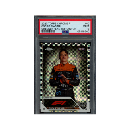 Oscar Piastri 2023 Topps Chrome F1 Checker Flag Refractor PSA 9