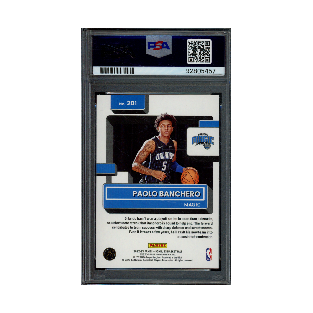 Paolo Banchero 2022 Panini Donruss Basketball Rated Rookie Green Holo Laser PSA 10