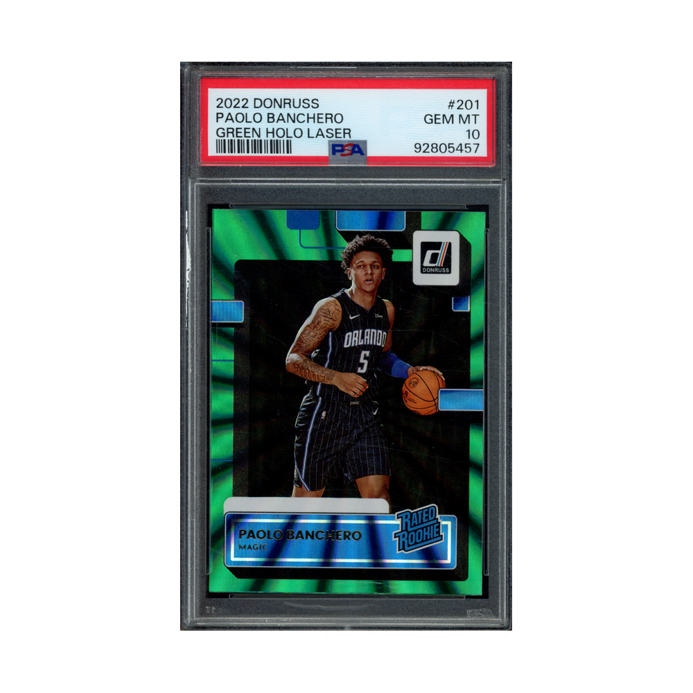 Paolo Banchero 2022 Panini Donruss Basketball Rated Rookie Green Holo Laser PSA 10