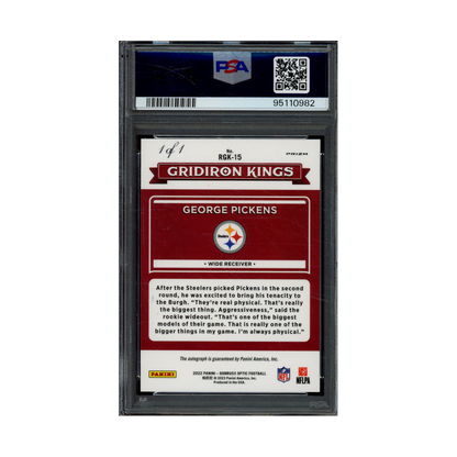 George Pickens 2022 Panini Donruss Optic Football Gridiron Kings Rookie Auto Gold Vinyl 1/1 PSA 10