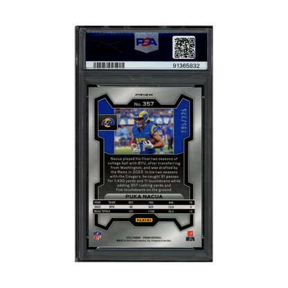 Puka Nacua 2023 Panini Prizm Football Purple Ice Prizm Rookie /225 PSA 10