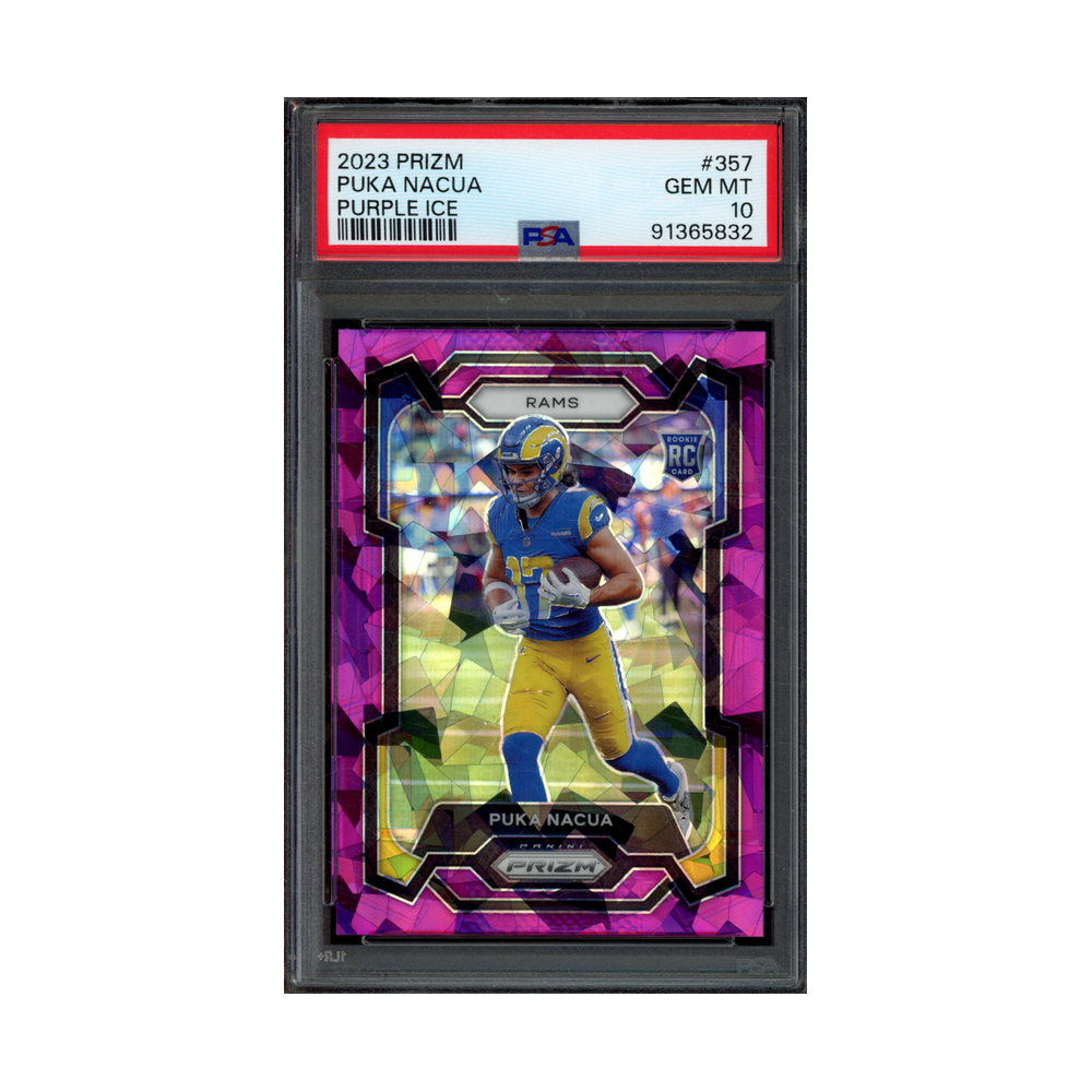Puka Nacua 2023 Panini Prizm Football Purple Ice Prizm Rookie /225 PSA 10