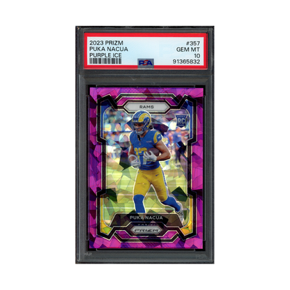 Puka Nacua 2023 Panini Prizm Football Purple Ice Prizm Rookie /225 PSA 10