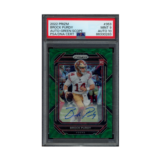 Brock Purdy 2022 Panini Prizm Football Rookie Auto  Green Scope /75 PSA 9/10