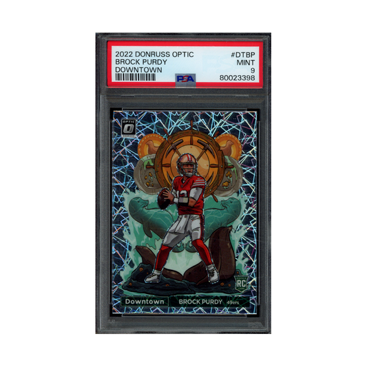 Brock Purdy 2022 Panini Donruss Optic Football Rookie Downtown PSA 9