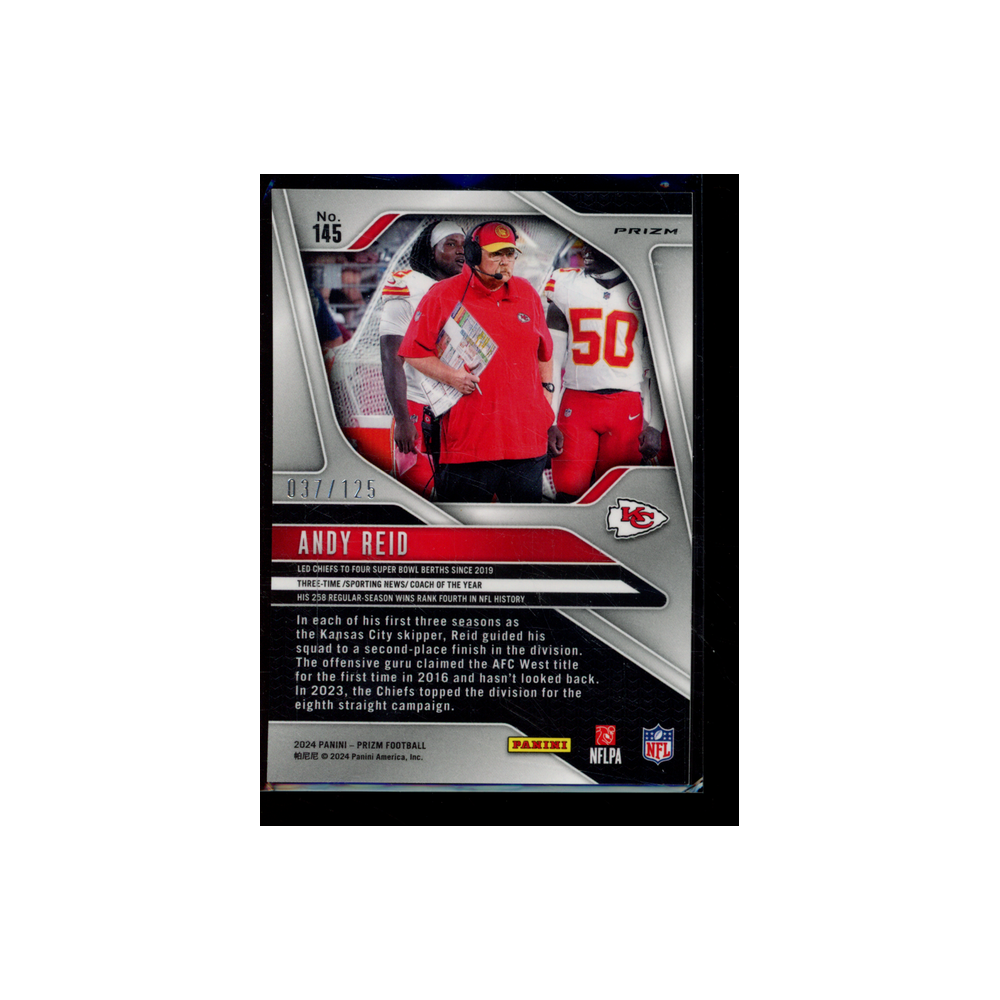Andy Reid 2024 Panini Prizm Football Purple Prizm /125