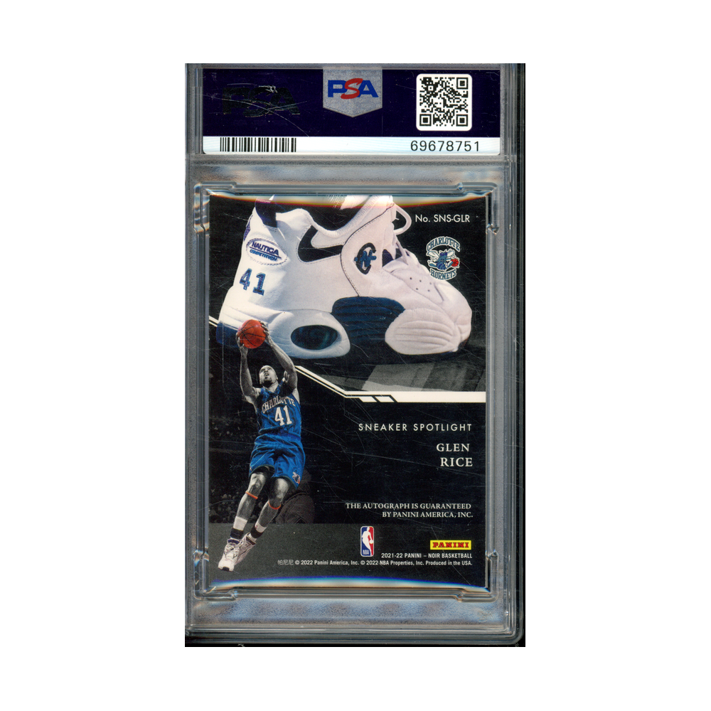 Glen Rice 2021 Panini Noir Basketball Sneaker Spotlight Signatures Auto /99 PSA 9