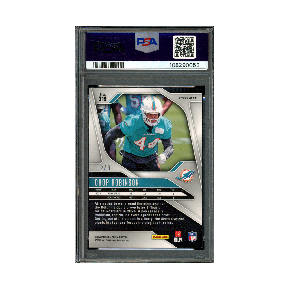 Chop Robinson 2024 Panini Prizm Football Silver Prizm Rookie /3 PSA 9