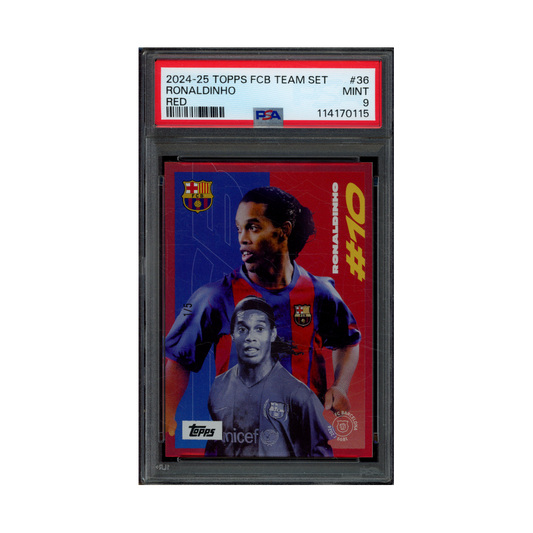 Ronaldinho 2024-25 Topps FCB Team Set Red /5 PSA 9