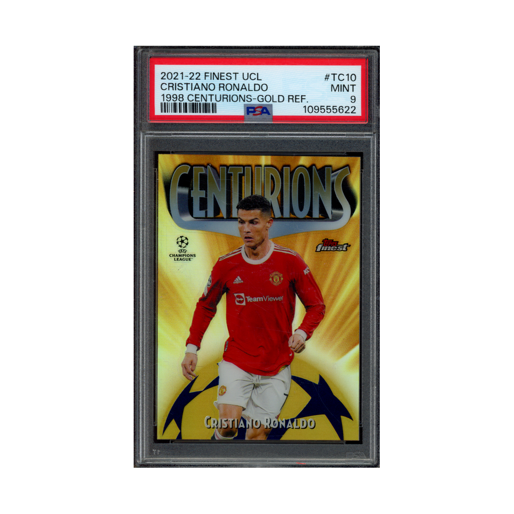 Cristiano Ronaldo 2021-22 Finest UCL 1998 Centurions Gold Refractor /50 PSA 9