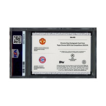Peter Schmeichel & Oliver Kahn 2023-24 Topps Chrome UCC Dual Auto Black Refractor /10 PSA 10/10