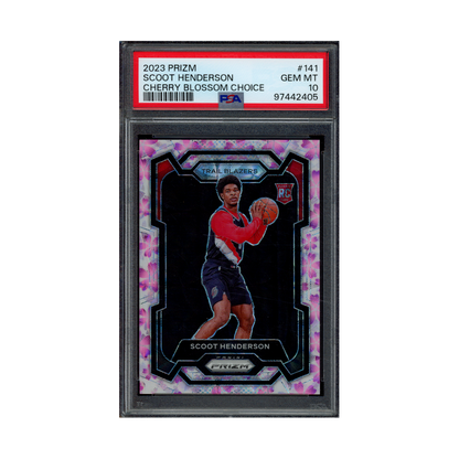 Scoot Henderson 2023 Panini Prizm Basketball Cherry Blossom Choice Prizm Rookie /20 PSA 10