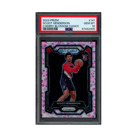 Scoot Henderson 2023 Panini Prizm Basketball Cherry Blossom Choice Prizm Rookie /20 PSA 10