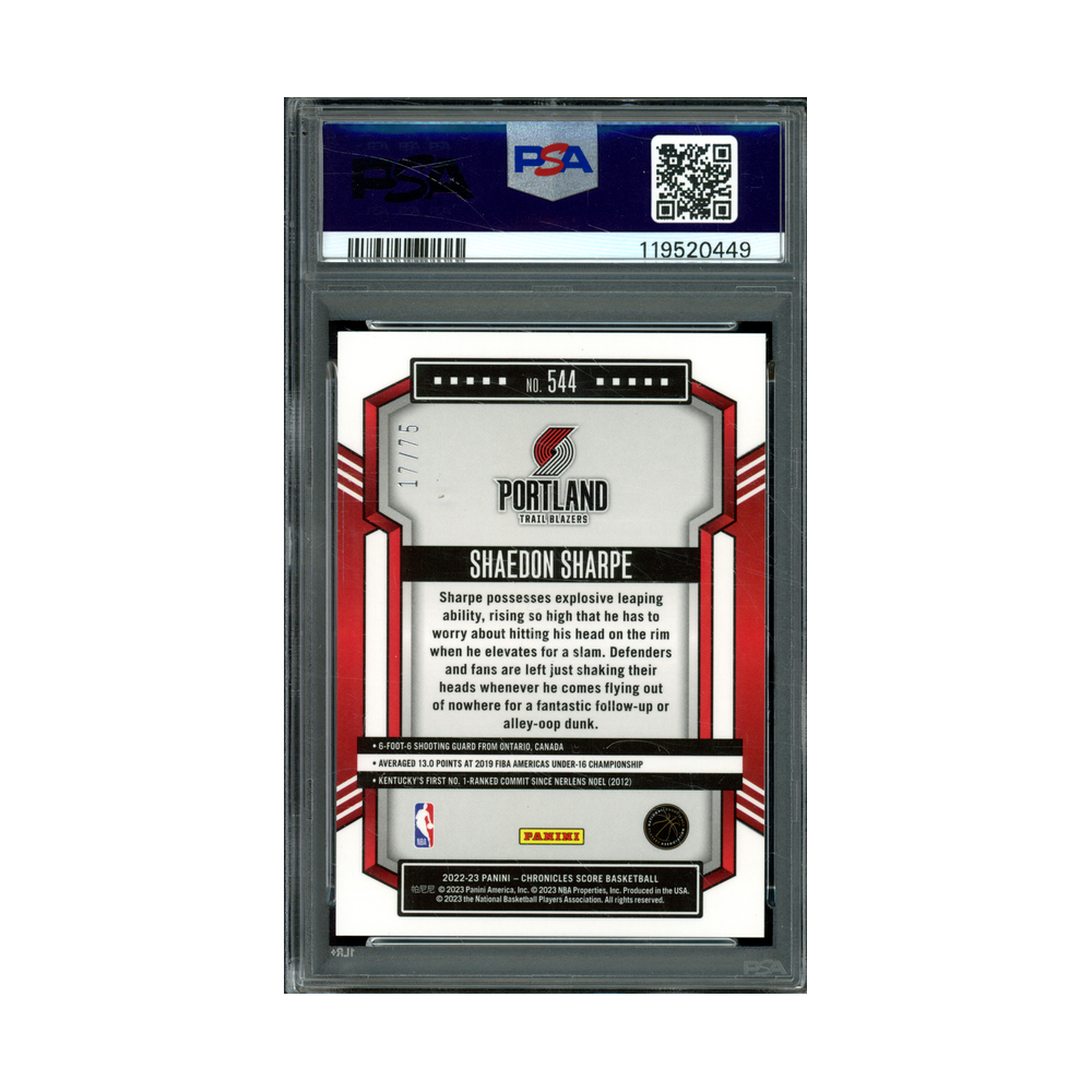 Shaedon Sharpe 2022 Panini Chronicles Basketball Rookie Orange /75 PSA 10