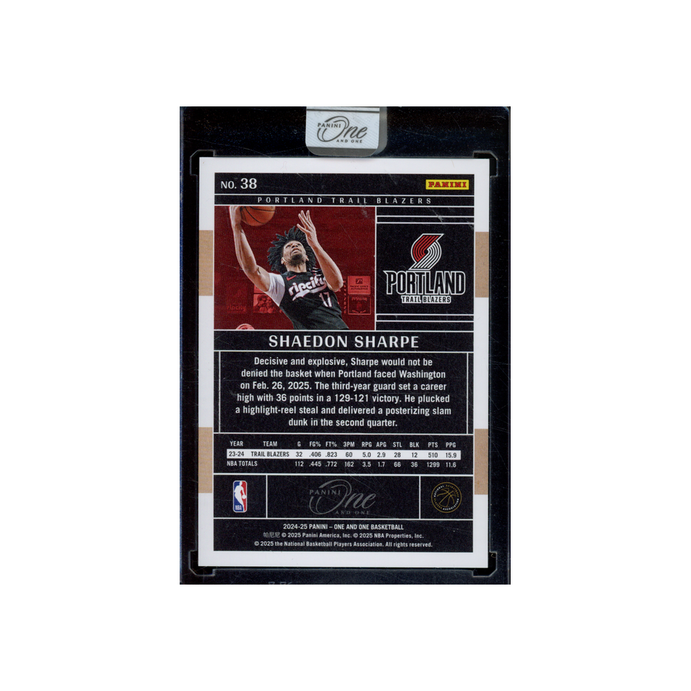 Shaedon Sharpe 2024-25 Panini One and One Basketball Silver /75