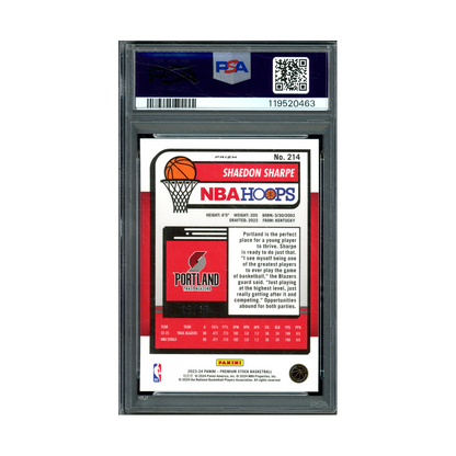 Shaedon Sharpe 2023 Panini Hoops Premium Stock Basketball Gold Ice Prizm /10 PSA 10