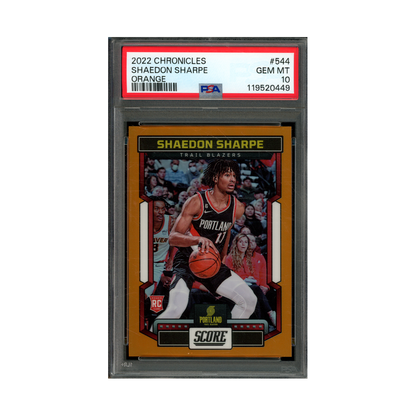 Shaedon Sharpe 2022 Panini Chronicles Basketball Rookie Orange /75 PSA 10