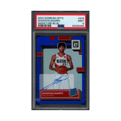 Shaedon Sharpe 2022 Panini Donruss Optic Basketball Rated Rookie Auto Blue /49 PSA 9