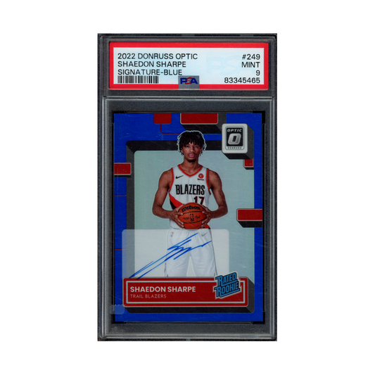 Shaedon Sharpe 2022 Panini Donruss Optic Basketball Rated Rookie Auto Blue /49 PSA 9