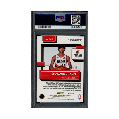 Shaedon Sharpe 2022 Panini Donruss Optic Basketball Rated Rookie Auto Blue /49 PSA 9