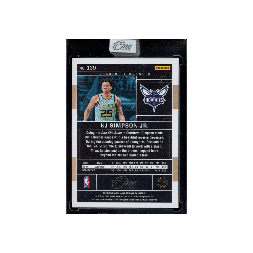 KJ Simpson Jr 2024-25 Panini One and One Basketball Rookie Green /5