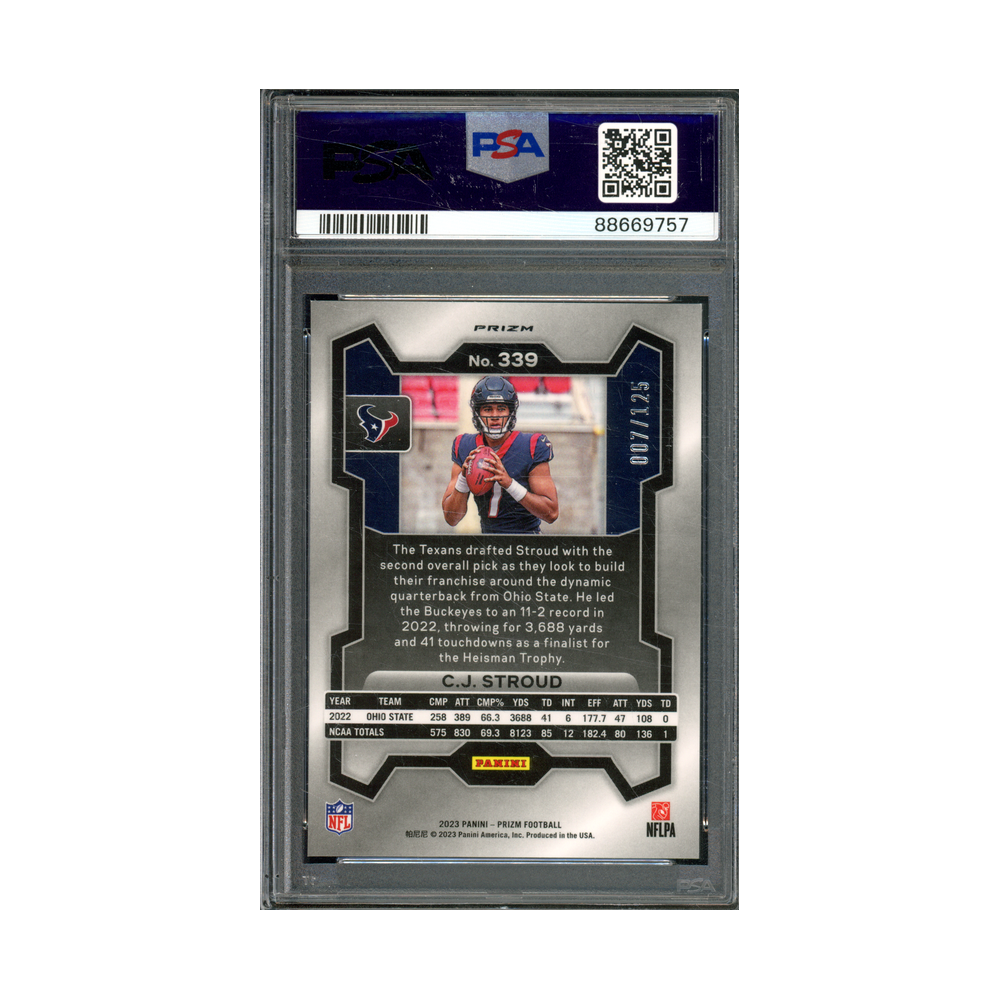 CJ Stroud 2023 Panini Prizm Football Purple Prizm Rookie /125 PSA 10