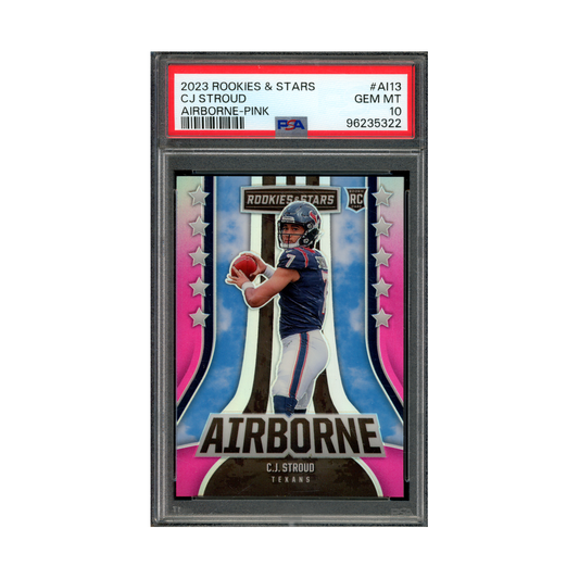 CJ Stroud 2023 Panini Rookies & Stars Football Airborne Rookie Pink /75 PSA 10