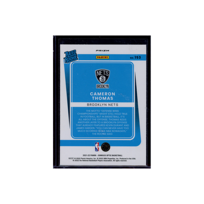 Cameron Thomas 2021-22 Panini Conruss Optic Basketball Rated Rookie Blue Velocity