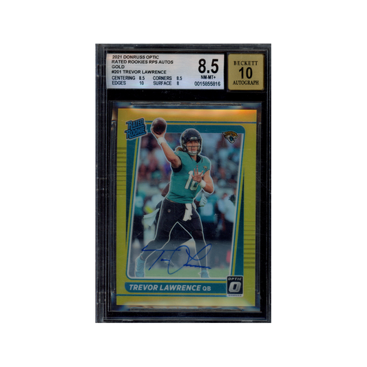 Trevor Lawrence 2021 Panini Donruss Optic Football Rated Rookie Auto Gold /10 BGS 8.5/10
