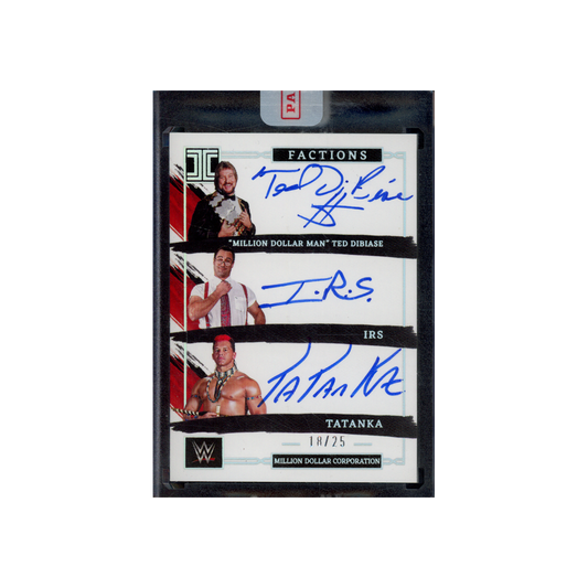 Dibiase & Irs & Tatanka 2023 Panini Impeccable Factions Million Dollar Corporation Triple Auto /25