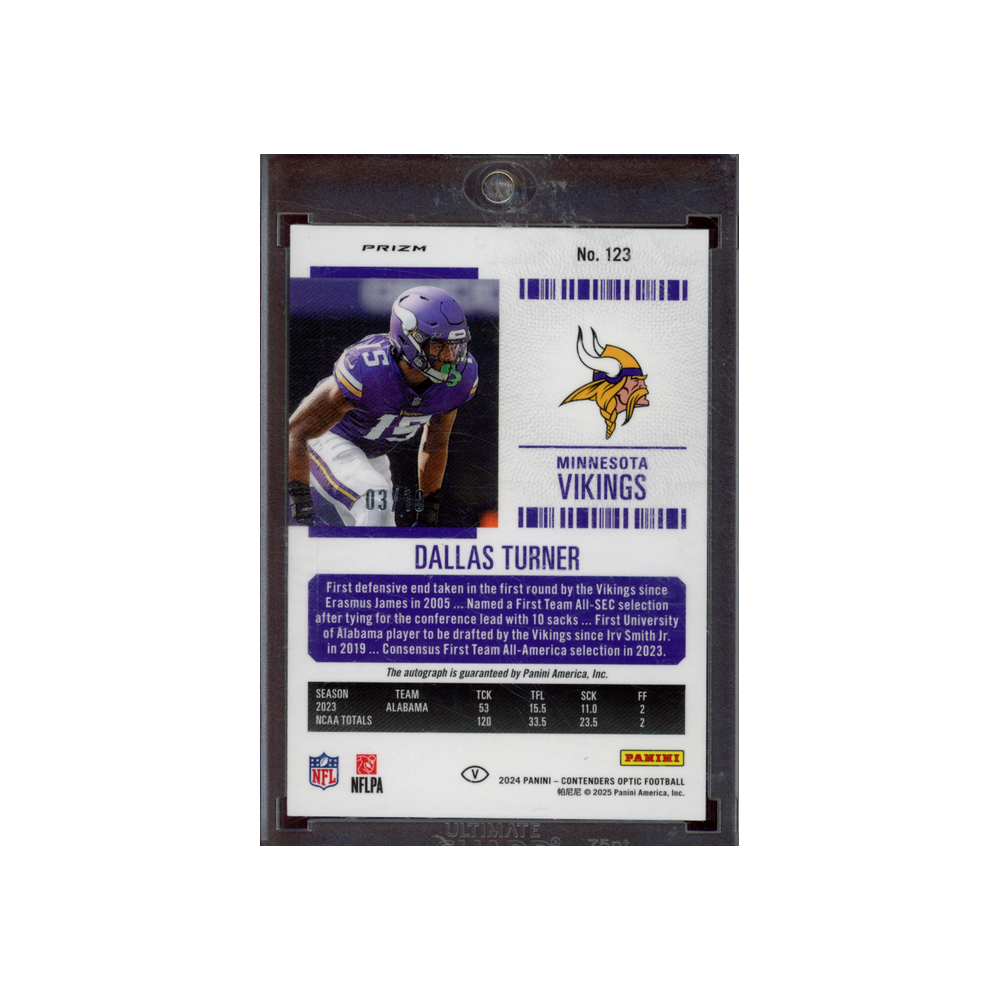 Dallas Turner 2024 Panini Contenders Optic Football Rookie Ticket Gold Variation /10