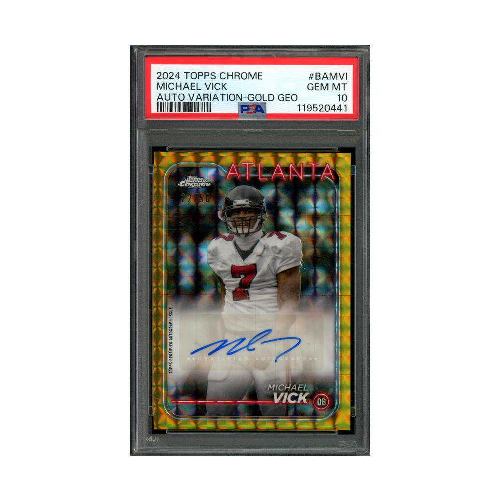 Michael Vick 2024 Topps Chrome Auto Variation Gold Geomatric /50 PSA 10