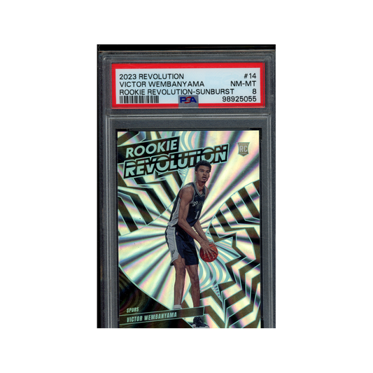 Victor Wembanyama 2023 Panini Revolution Basketball Rookie Revolution Sunburst /75 PSA 8