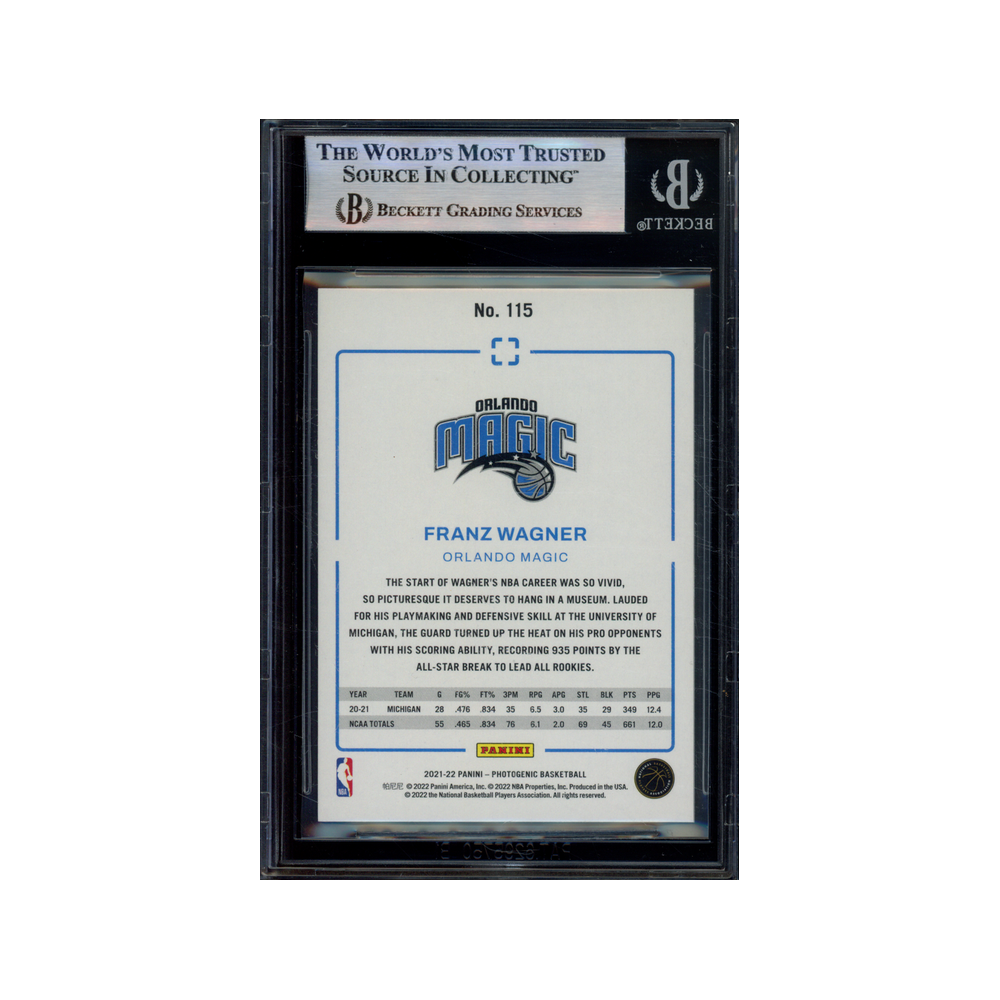 Franz Wagner 2021-22 Panini Photogenic Basketball Diamond Anniversary Rookie /75 BGS 8.5