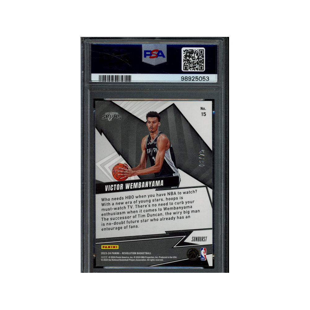 Victor Wembanyama 2023 Panini Revolution Basketball Shock Wave Sunburst Rookie /75 PSA 6