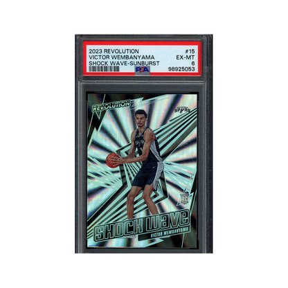 Victor Wembanyama 2023 Panini Revolution Basketball Shock Wave Sunburst Rookie /75 PSA 6