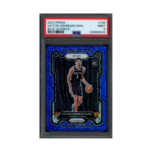 Victor Wembanyama 2023 Panini Prizm Basketball Blue Sparkle Prizm Rookie /144 PSA 9