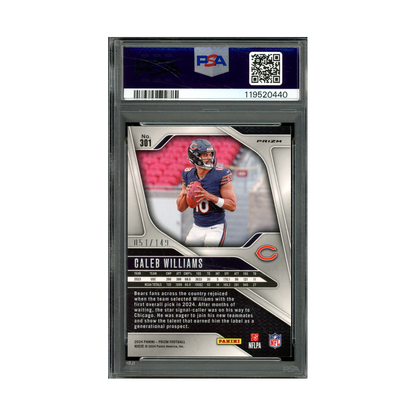 Caleb Williams 2024 Panini Prizm Football Red Wave Prizm Rookie /149 PSA 9